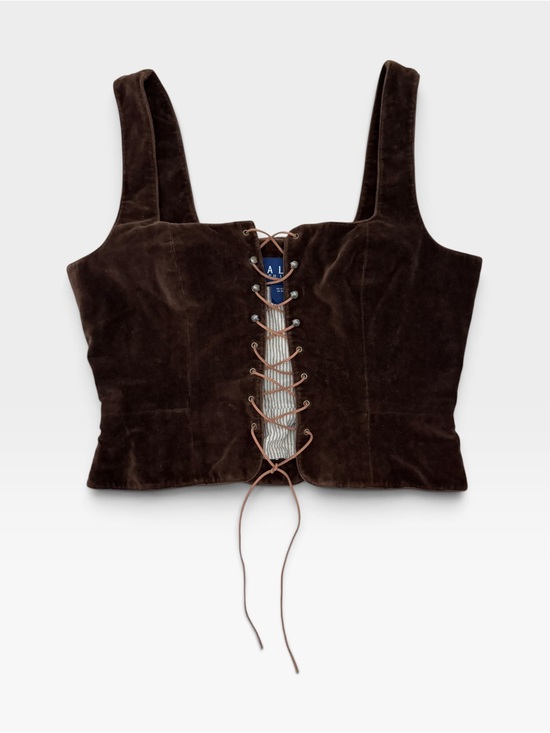 Ralph Lauren Tops - VTG RALPH by Ralph Lauren Chocolate Brown Velvet Leather Lace Up Sleeveless Top